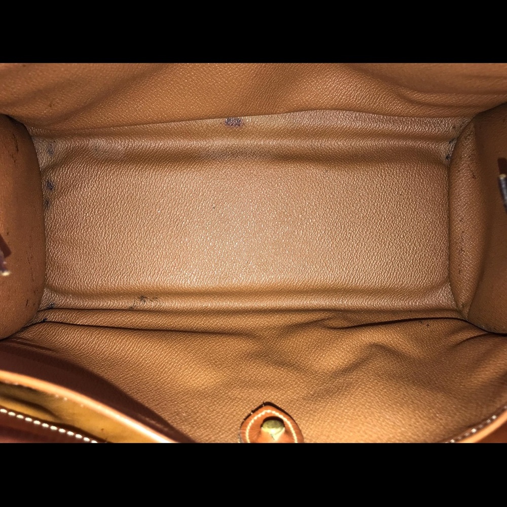 Navy and Brown Leather Handbag. Pics show use. Vintage lovers dream. - Picture 9 of 10